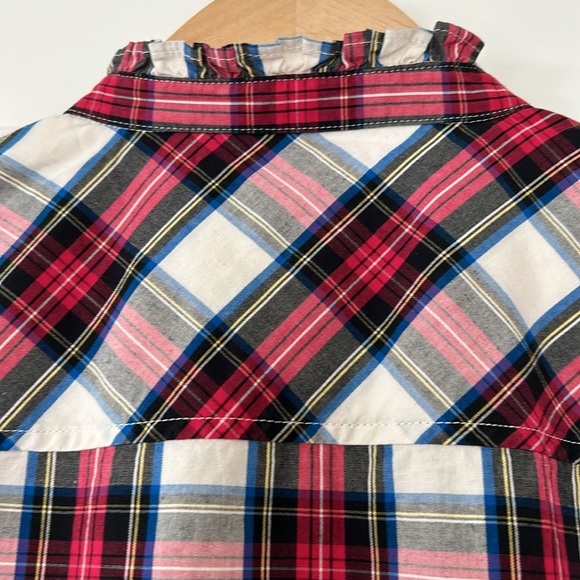 J Crew Tartan Plaid Button Front Blouse w Micro-Ruffled Collar - Picture 10 of 12